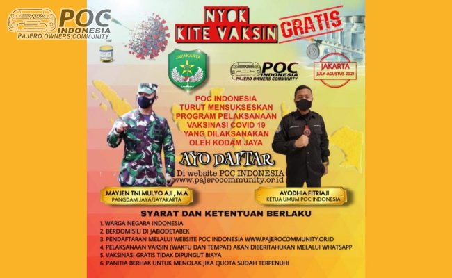 POC Indonesia turut mensukseskan Program Pelaksanaan Vaksinasi Covid-19 yang dilaksanakan oleh KODAM JAYA POC Indonesia turut mensukseskan Program Pelaksanaan Vaksinasi Covid-19 yang dilaksanakan oleh KODAM JAYA